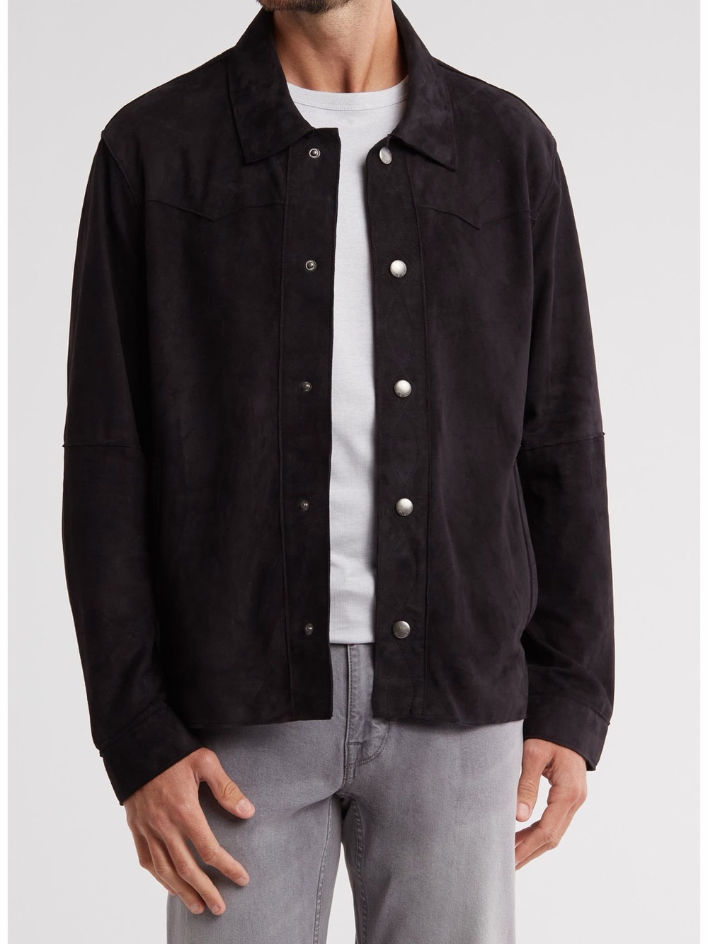 Frye Black Faux Suede Snap-Front Shirt Jacket
